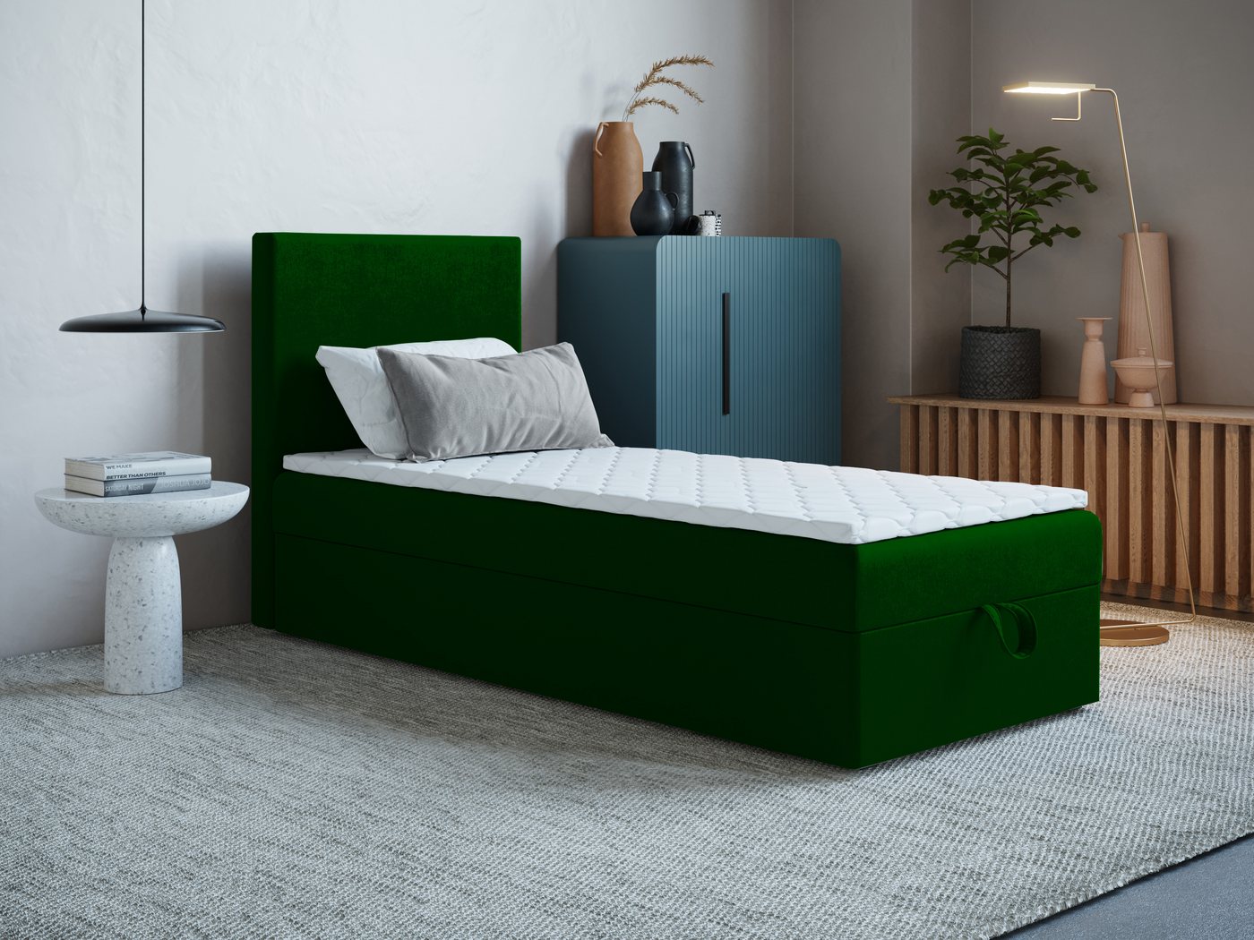 Godre Boxspringbett mit Bettkasten ARES MINI 70x180 cm - Topper T-25 (Bett + Matratze + Topper), Bett mit einem Kasten von Godre