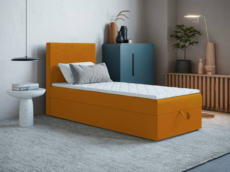 Godre Boxspringbett mit Bettkasten ARES MINI 80x190 cm - Topper T-25 (Bett + Matratze + Topper), Bett mit einem Kasten von Godre