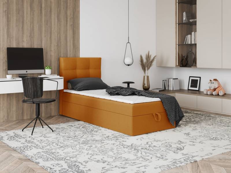 Godre Boxspringbett mit Bettkasten EWORA MINI 100x180 cm - Taschenfederkern Matratze (Bett + Matratze + Topper), Bett mit einem Kasten von Godre