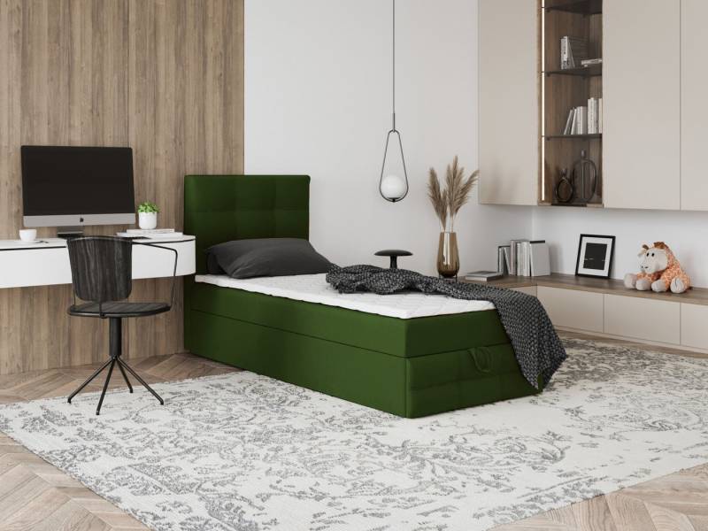 Godre Boxspringbett mit Bettkasten EWORA MINI 3 100x180 cm - Bonellfederkern Matratze (Bett + Matratze + Topper), Bett mit einem Kasten von Godre