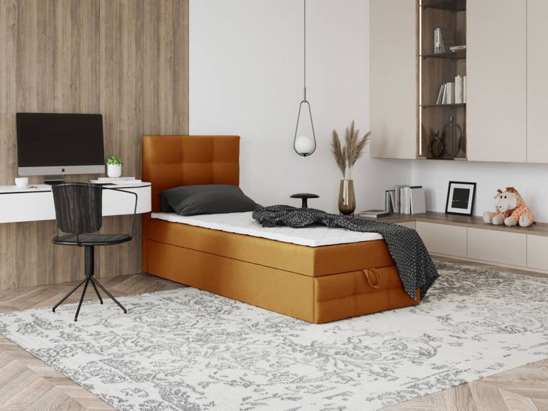 Godre Boxspringbett mit Bettkasten EWORA MINI 3 60x180 cm - Taschenfederkern Matratze (Bett + Matratze + Topper), Bett mit einem Kasten von Godre
