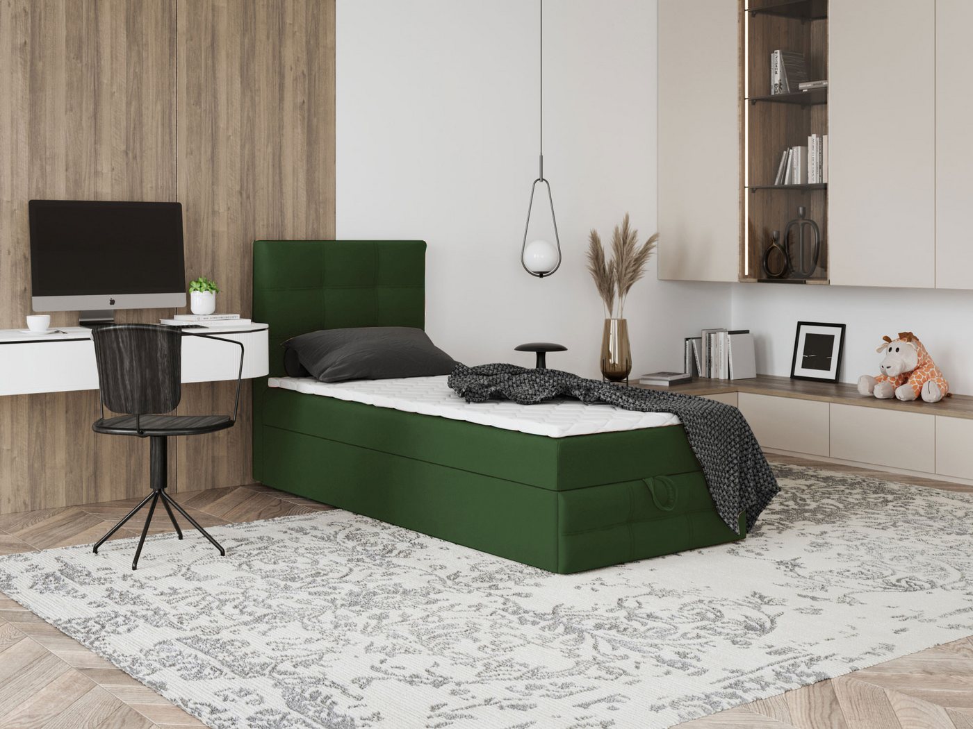 Godre Boxspringbett mit Bettkasten EWORA MINI 3 70x190 cm - Bonellfederkern Matratze (Bett + Matratze + Topper), Bett mit einem Kasten von Godre