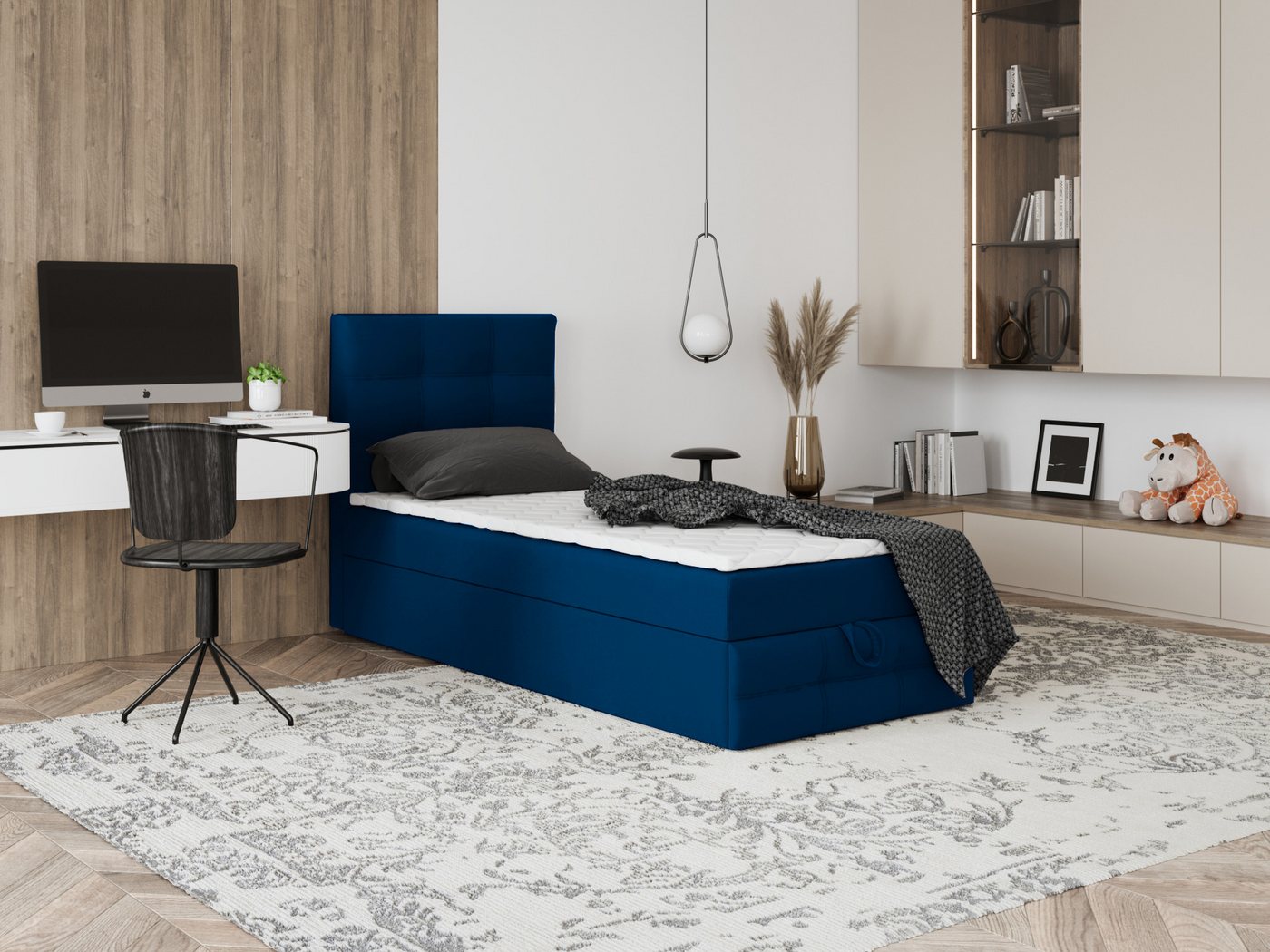 Godre Boxspringbett mit Bettkasten EWORA MINI 3 80x170 cm - Bonellfederkern Matratze (Bett + Matratze + Topper), Bett mit einem Kasten von Godre