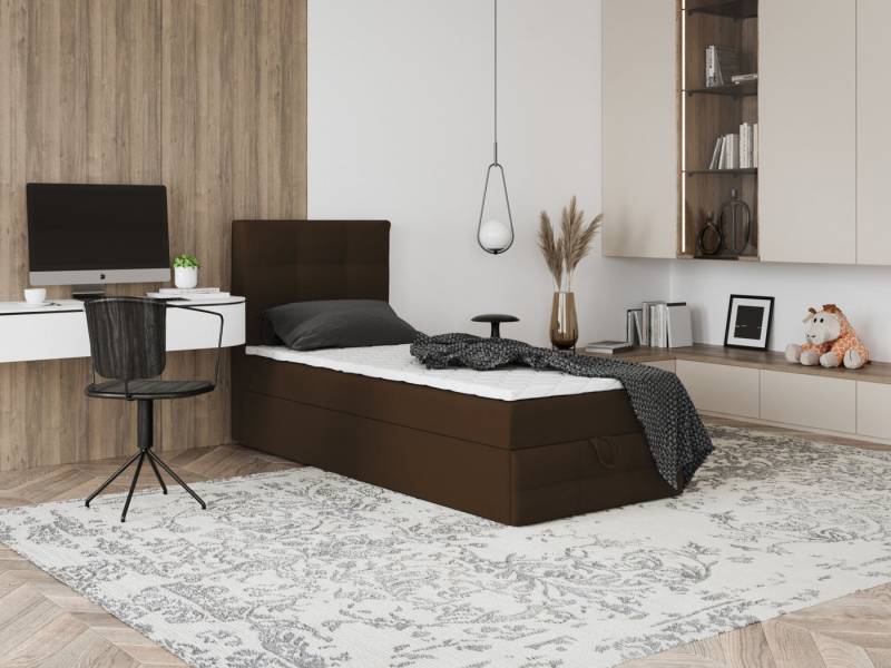Godre Boxspringbett mit Bettkasten EWORA MINI 3 80x190 cm - Bonellfederkern Matratze (Bett + Matratze + Topper), Bett mit einem Kasten von Godre