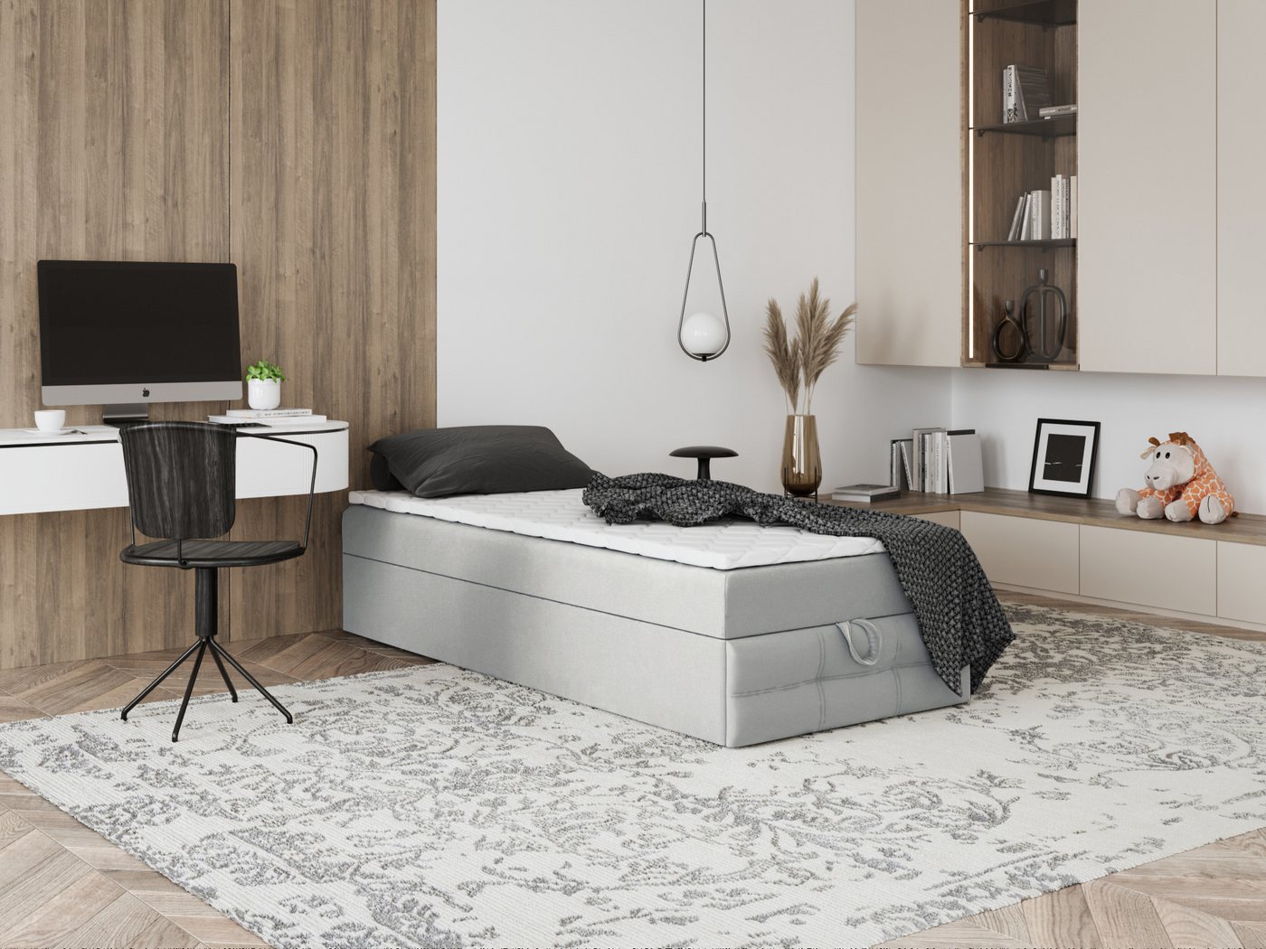 Godre Boxspringbett mit Bettkasten EWORA MINI 4 100x190 cm - Bonellfederkern Matratze (Bett + Matratze + Topper), Bett mit einem Kasten von Godre