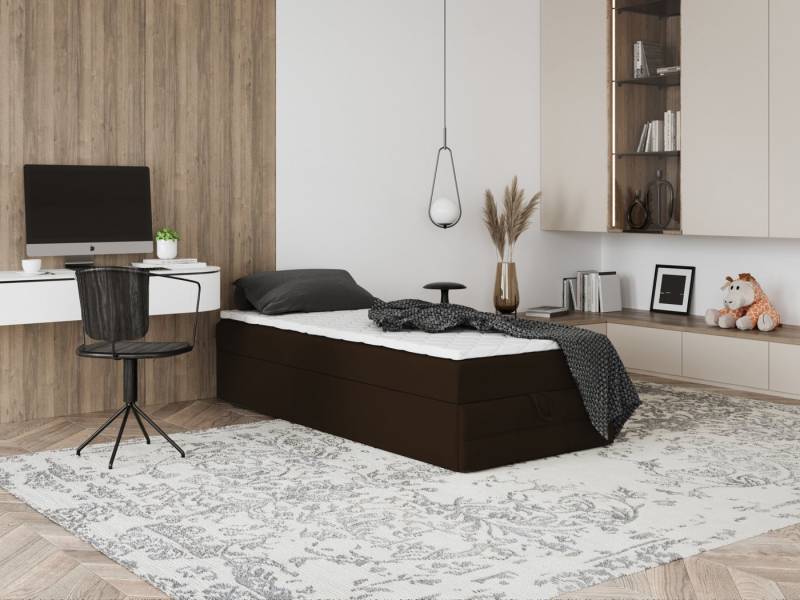 Godre Boxspringbett mit Bettkasten EWORA MINI 4 60x170 cm - Bonellfederkern Matratze (Bett + Matratze + Topper), Bett mit einem Kasten von Godre