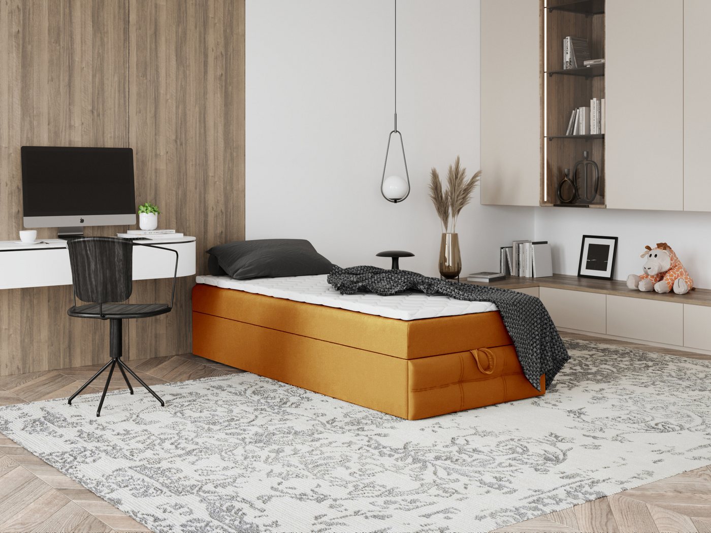 Godre Boxspringbett mit Bettkasten EWORA MINI 4 70x190 cm - Taschenfederkern Matratze (Bett + Matratze + Topper), Bett mit einem Kasten von Godre