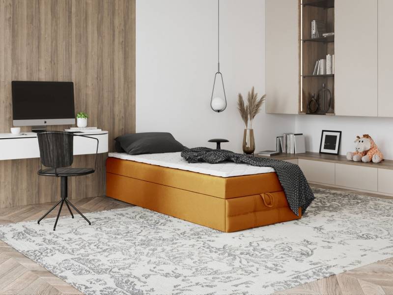Godre Boxspringbett mit Bettkasten EWORA MINI 4 70x190 cm - Taschenfederkern Matratze (Bett + Matratze + Topper), Bett mit einem Kasten von Godre