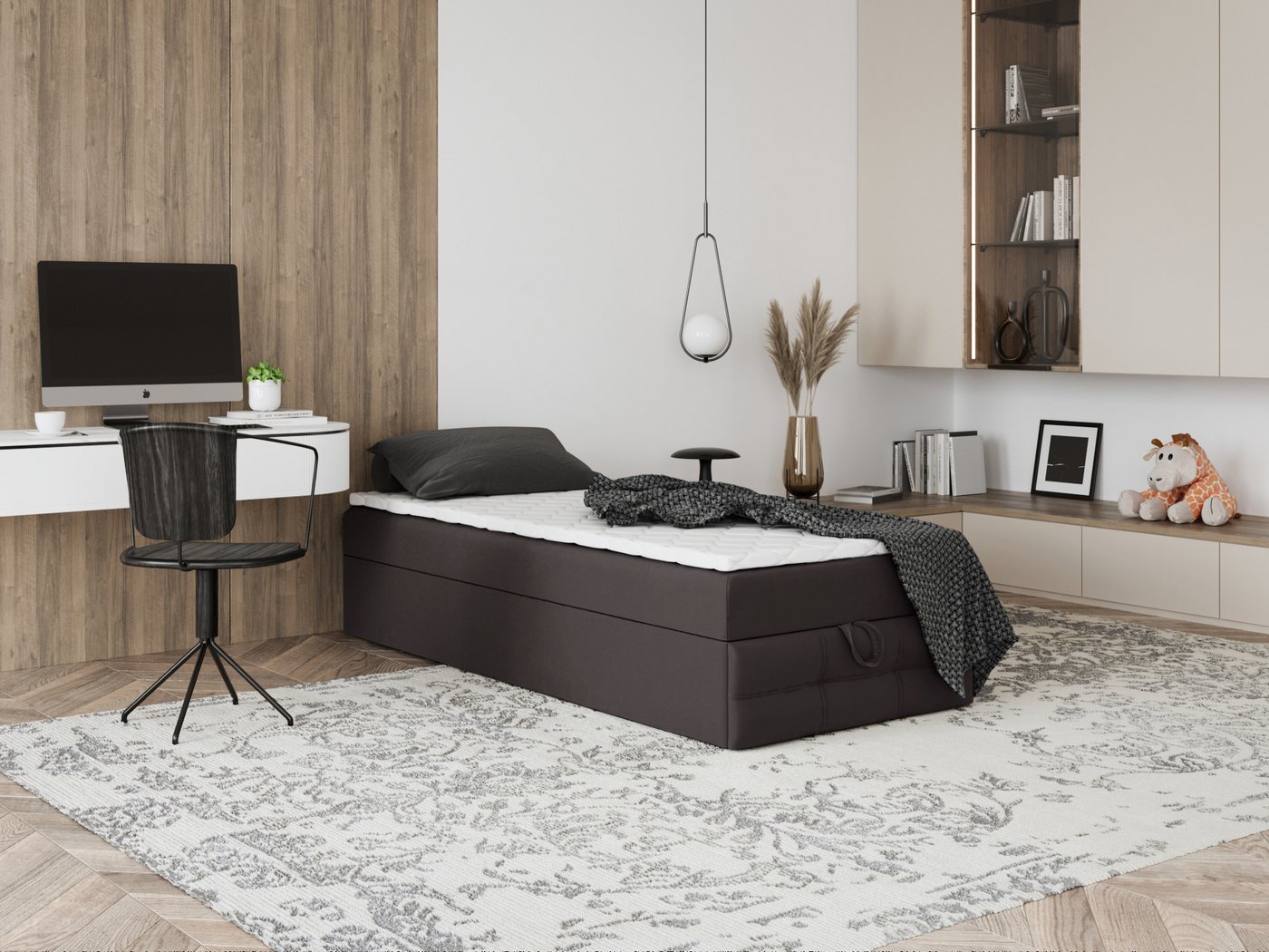 Godre Boxspringbett mit Bettkasten EWORA MINI 4 80x180 cm - Bonellfederkern Matratze (Bett + Matratze + Topper), Bett mit einem Kasten von Godre
