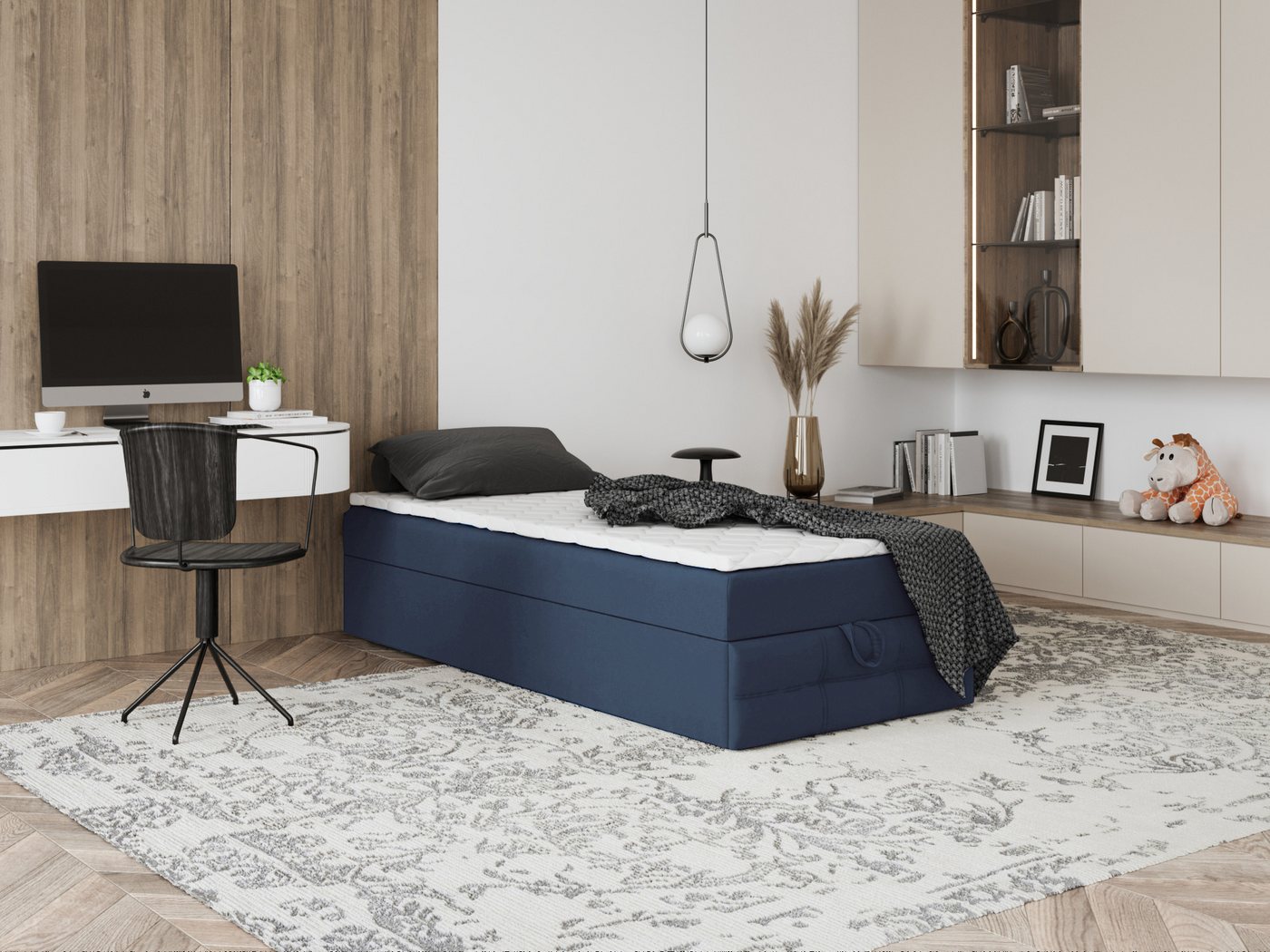 Godre Boxspringbett mit Bettkasten EWORA MINI 4 80x200 cm - Bonellfederkern Matratze (Bett + Matratze + Topper), Bett mit einem Kasten von Godre