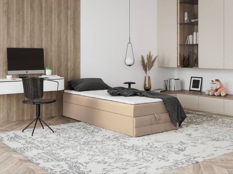 Godre Boxspringbett mit Bettkasten EWORA MINI 4 90x190 cm - Bonellfederkern Matratze (Bett + Matratze + Topper), Bett mit einem Kasten von Godre