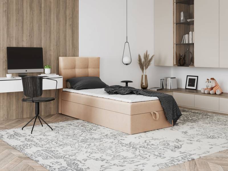 Godre Boxspringbett mit Bettkasten EWORA MINI 60x170 cm - Bonellfederkern Matratze (Bett + Matratze + Topper), Bett mit einem Kasten von Godre