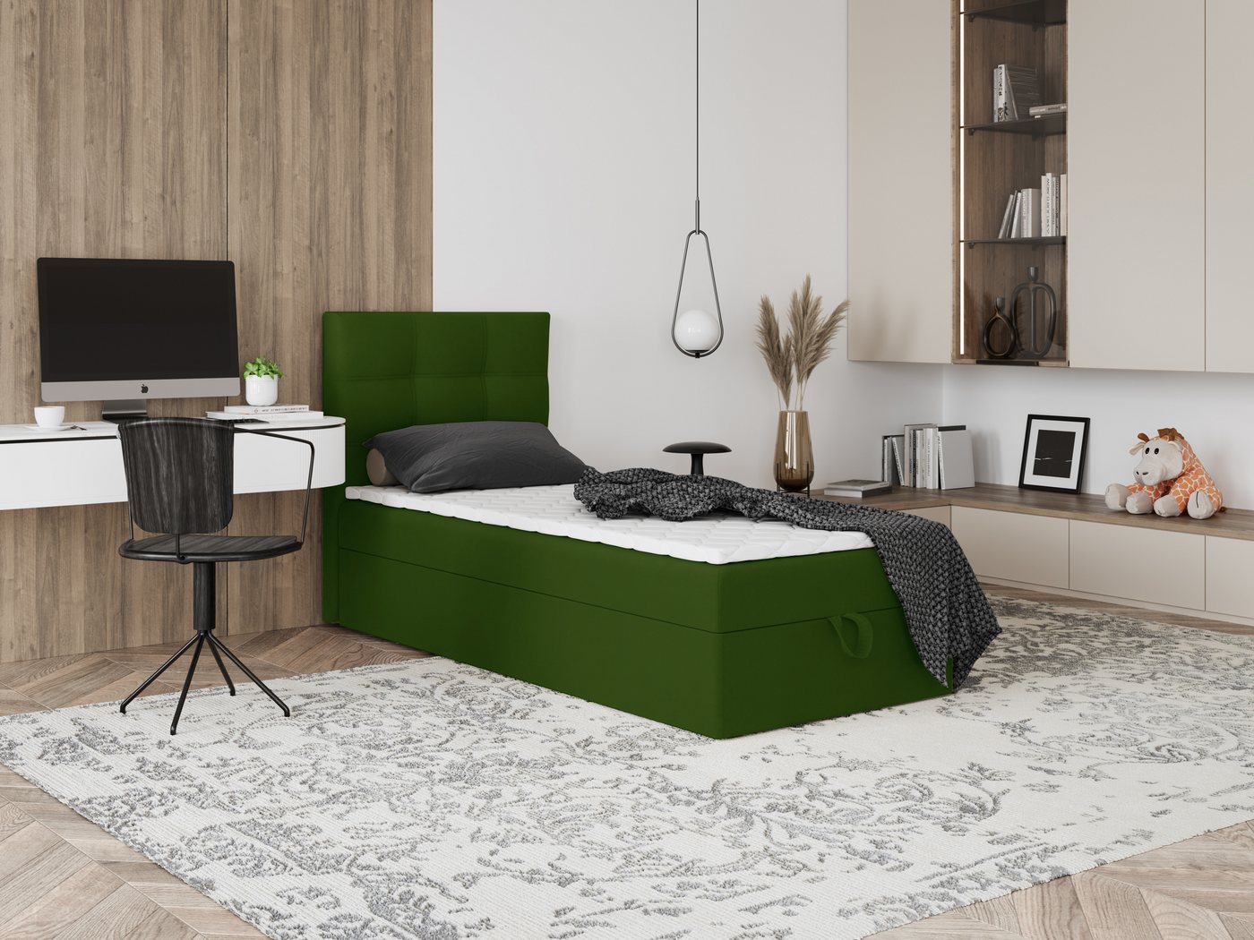 Godre Boxspringbett mit Bettkasten EWORA MINI 70x170 cm - Bonellfederkern Matratze (Bett + Matratze + Topper), Bett mit einem Kasten von Godre