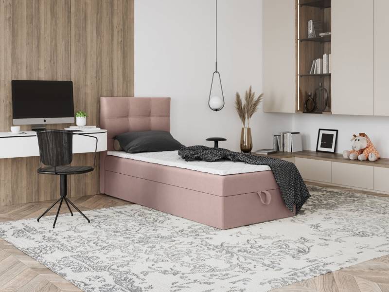 Godre Boxspringbett mit Bettkasten EWORA MINI 80x180 cm - Taschenfederkern Matratze (Bett + Matratze + Topper), Bett mit einem Kasten von Godre