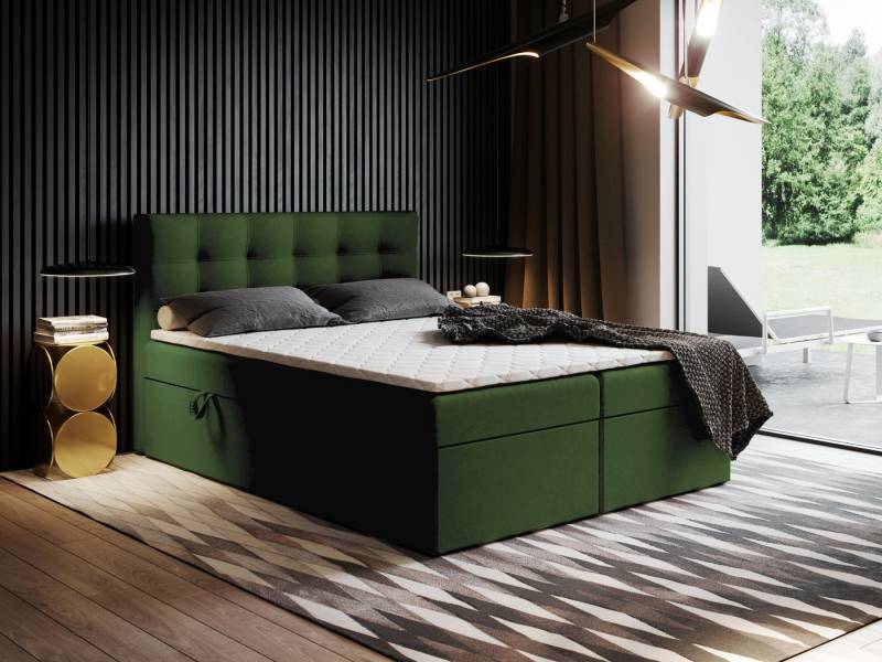 Godre Boxspringbett mit Bettkasten Ewora 120x180 cm mit Pocket Matratze (Bett + Matratze + Topper T-25), Bett mit zwei seitlich zu öffnenden Kästen von Godre
