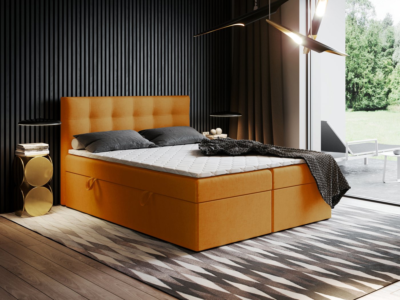 Godre Boxspringbett mit Bettkasten Ewora 130x190 cm mit Pocket Matratze (Bett + Matratze + Topper T-25), Bett mit zwei seitlich zu öffnenden Kästen von Godre