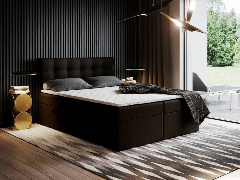 Godre Boxspringbett mit Bettkasten Ewora 150x180 cm mit Bonell Matratze (Bett + Matratze + Topper T-25), Bett mit zwei seitlich zu öffnenden Kästen von Godre