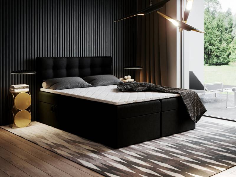 Godre Boxspringbett mit Bettkasten Ewora 150x180 cm mit Bonell Matratze (Bett + Matratze + Topper T-Visco), Bett mit zwei seitlich zu öffnenden Kästen von Godre