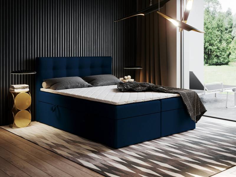 Godre Boxspringbett mit Bettkasten Ewora 180x180 cm mit Bonell Matratze (Bett + Matratze + Topper T-Visco), Bett mit zwei seitlich zu öffnenden Kästen von Godre