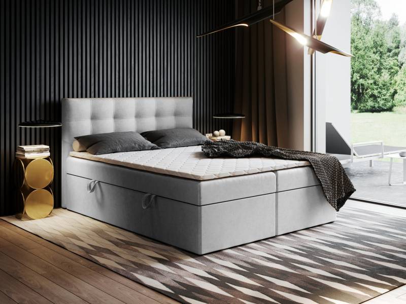 Godre Boxspringbett mit Bettkasten Ewora 180x190 cm mit Bonell Matratze (Bett + Matratze + Topper T-Visco), Bett mit zwei seitlich zu öffnenden Kästen von Godre