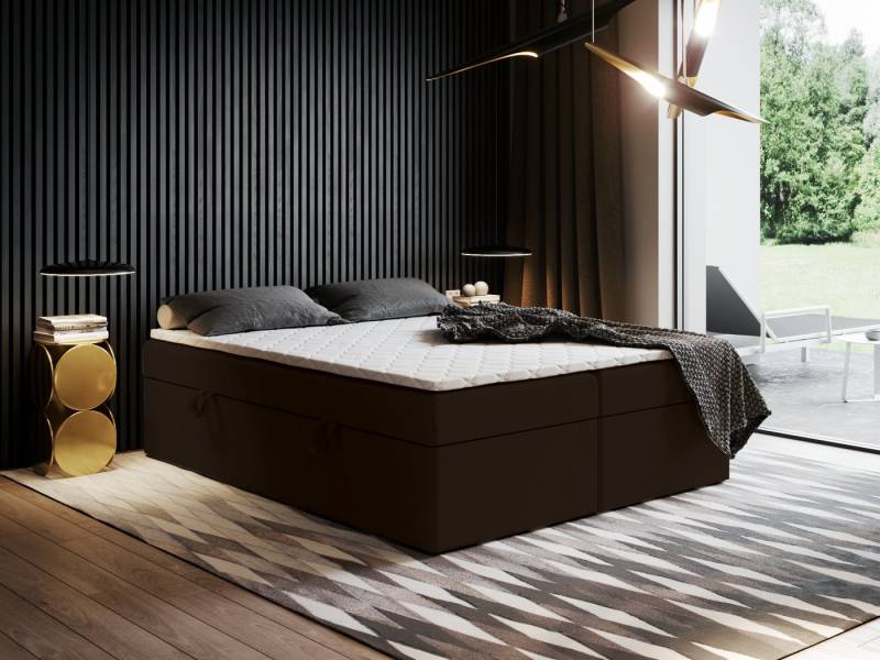 Godre Boxspringbett mit Bettkasten Ewora 2 130x180 cm mit Pocket Matratze (Bett + Matratze), Bett mit zwei seitlich zu öffnenden Kästen von Godre