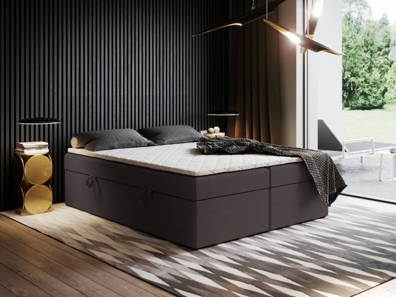 Godre Boxspringbett mit Bettkasten Ewora 2 140x200 cm mit Bonell Matratze (Bett + Matratze + Topper T-Visco), Bett mit zwei seitlich zu öffnenden Kästen von Godre