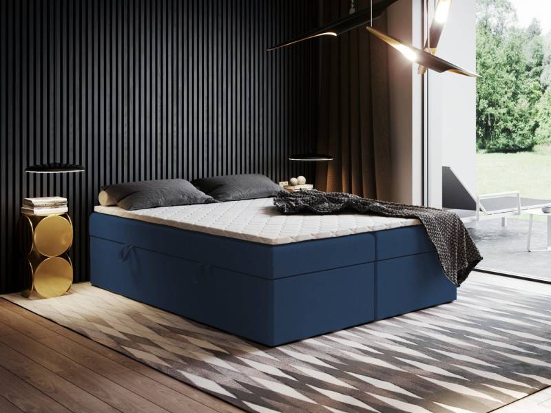 Godre Boxspringbett mit Bettkasten Ewora 2 140x200 cm mit Taschen Matratze (Bett + Matratze + Topper T-Visco), Bett mit zwei seitlich zu öffnenden Kästen von Godre
