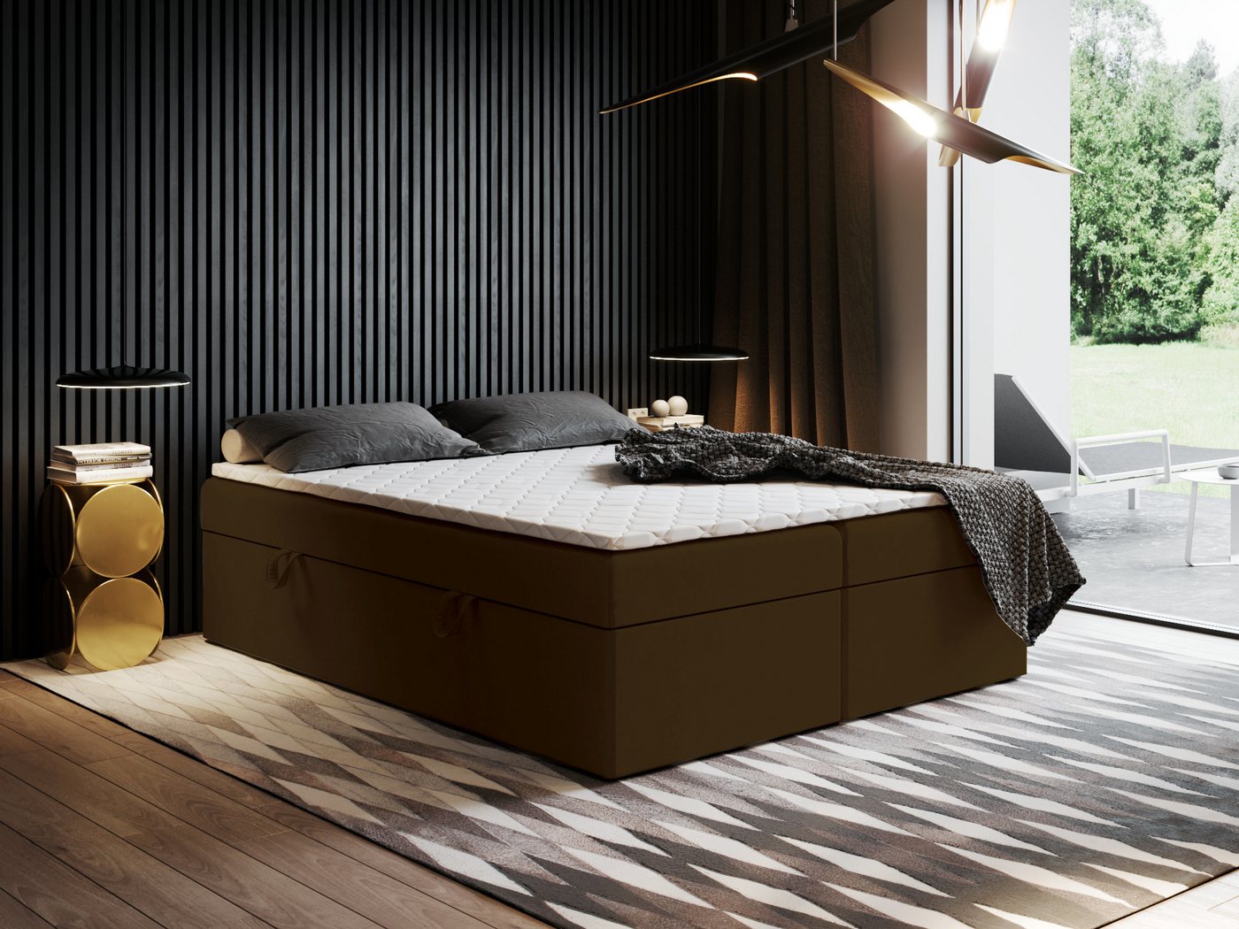 Godre Boxspringbett mit Bettkasten Ewora 2 170x180 cm mit Bonell Matratze (Bett + Matratze + Topper T-25), Bett mit zwei seitlich zu öffnenden Kästen von Godre