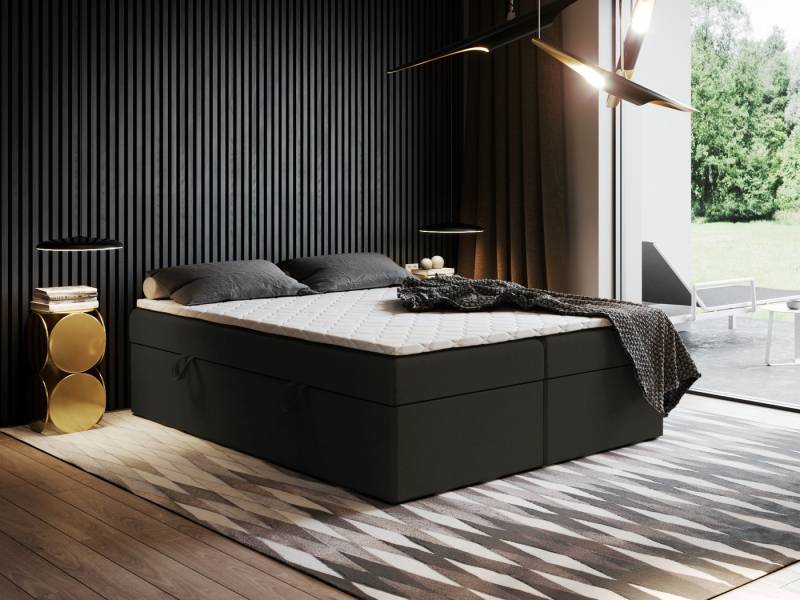 Godre Boxspringbett mit Bettkasten Ewora 2 170x190 cm mit Bonell Matratze (Bett + Matratze + Topper T-Visco), Bett mit zwei seitlich zu öffnenden Kästen von Godre