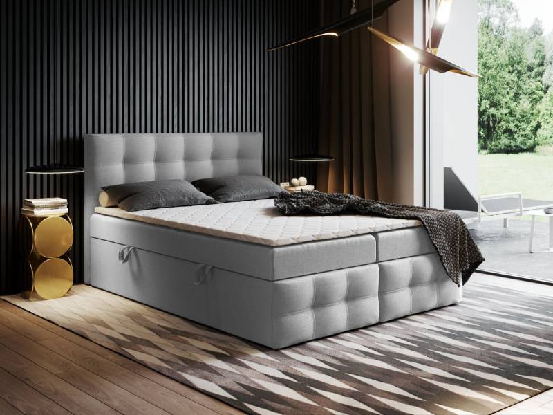 Godre Boxspringbett mit Bettkasten Ewora 3 140x190 cm - Taschenfederkern Matratze (Bett + Matratze + Topper), Bett mit zwei seitlich zu öffnenden Kästen von Godre