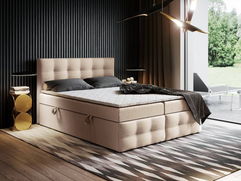 Godre Boxspringbett mit Bettkasten Ewora 3 140x190 cm - Taschenfederkern Matratze (Bett + Matratze + Topper), Bett mit zwei seitlich zu öffnenden Kästen von Godre