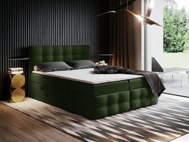 Godre Boxspringbett mit Bettkasten Ewora 3 140x200 cm - Bonellfederkern Matratze (Bett + Matratze + Topper), Bett mit zwei seitlich zu öffnenden Kästen von Godre