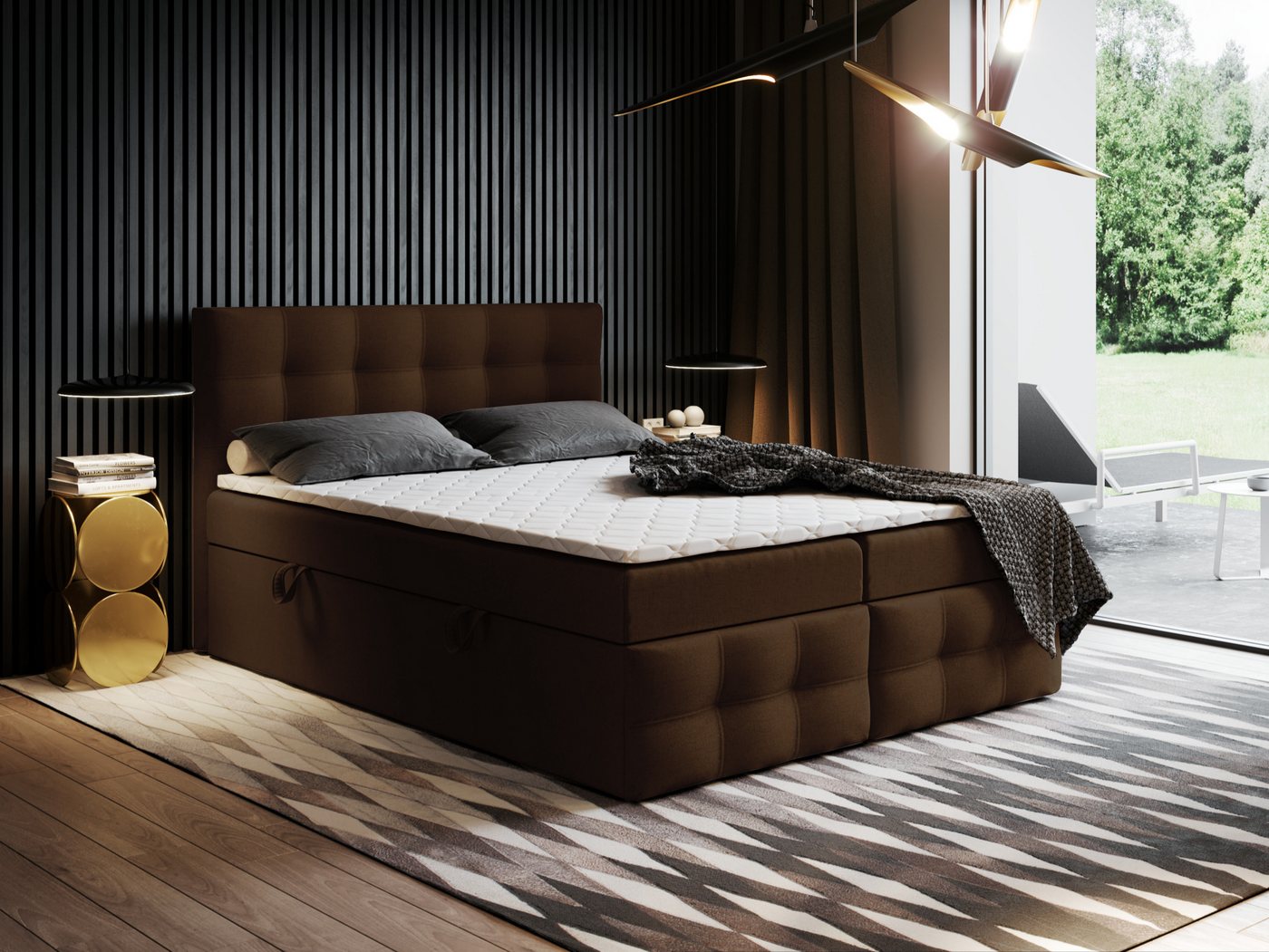 Godre Boxspringbett mit Bettkasten Ewora 3 140x200 cm - Bonellfederkern Matratze (Bett + Matratze + Topper), Bett mit zwei seitlich zu öffnenden Kästen von Godre