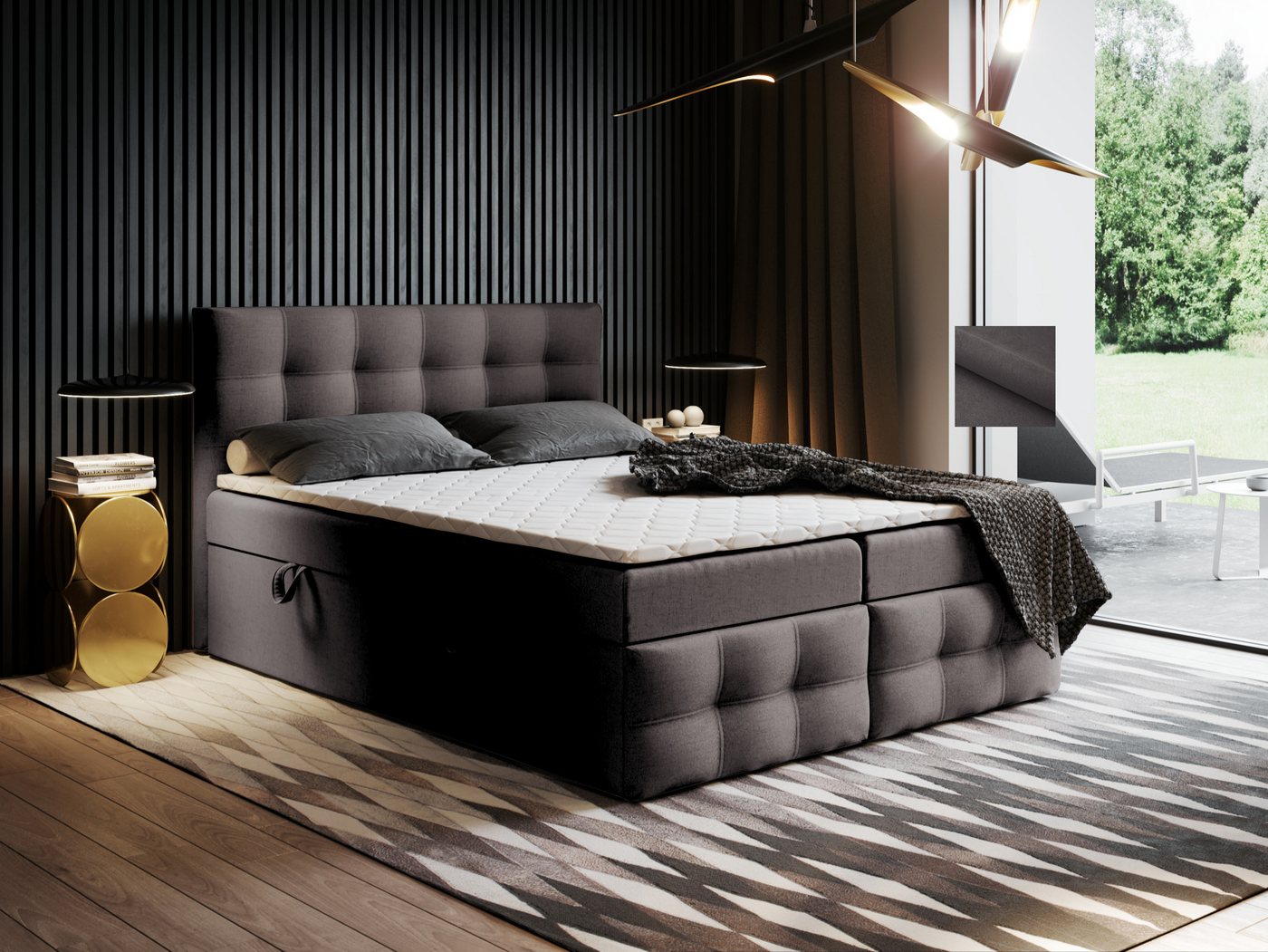 Godre Boxspringbett mit Bettkasten Ewora 3 140x200 cm - Taschenfederkern Matratze (Bett + Matratze), Bett mit zwei seitlich zu öffnenden Kästen von Godre