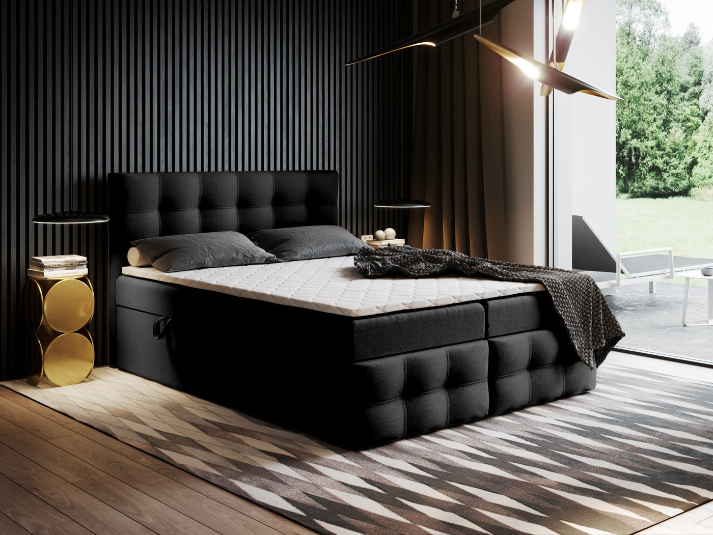 Godre Boxspringbett mit Bettkasten Ewora 3 140x200 cm - Taschenfederkern Matratze (Bett + Matratze + Topper), Bett mit zwei seitlich zu öffnenden Kästen von Godre