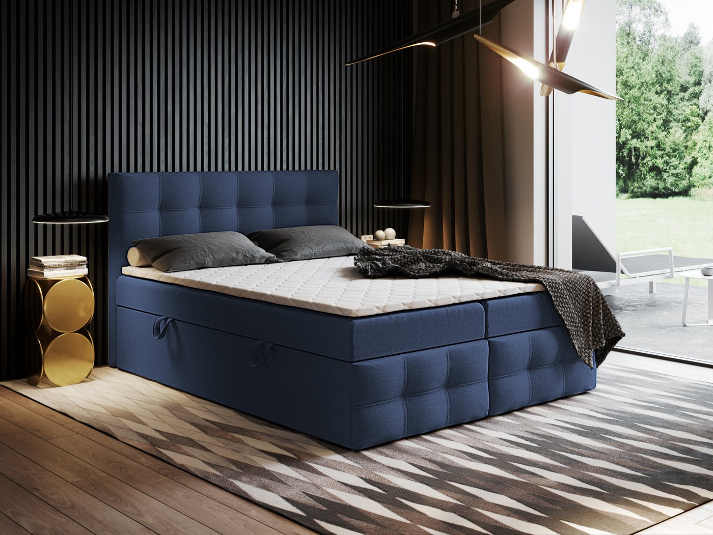 Godre Boxspringbett mit Bettkasten Ewora 3 150x180 cm - Bonellfederkern Matratze (Bett + Matratze + Topper), Bett mit zwei seitlich zu öffnenden Kästen von Godre