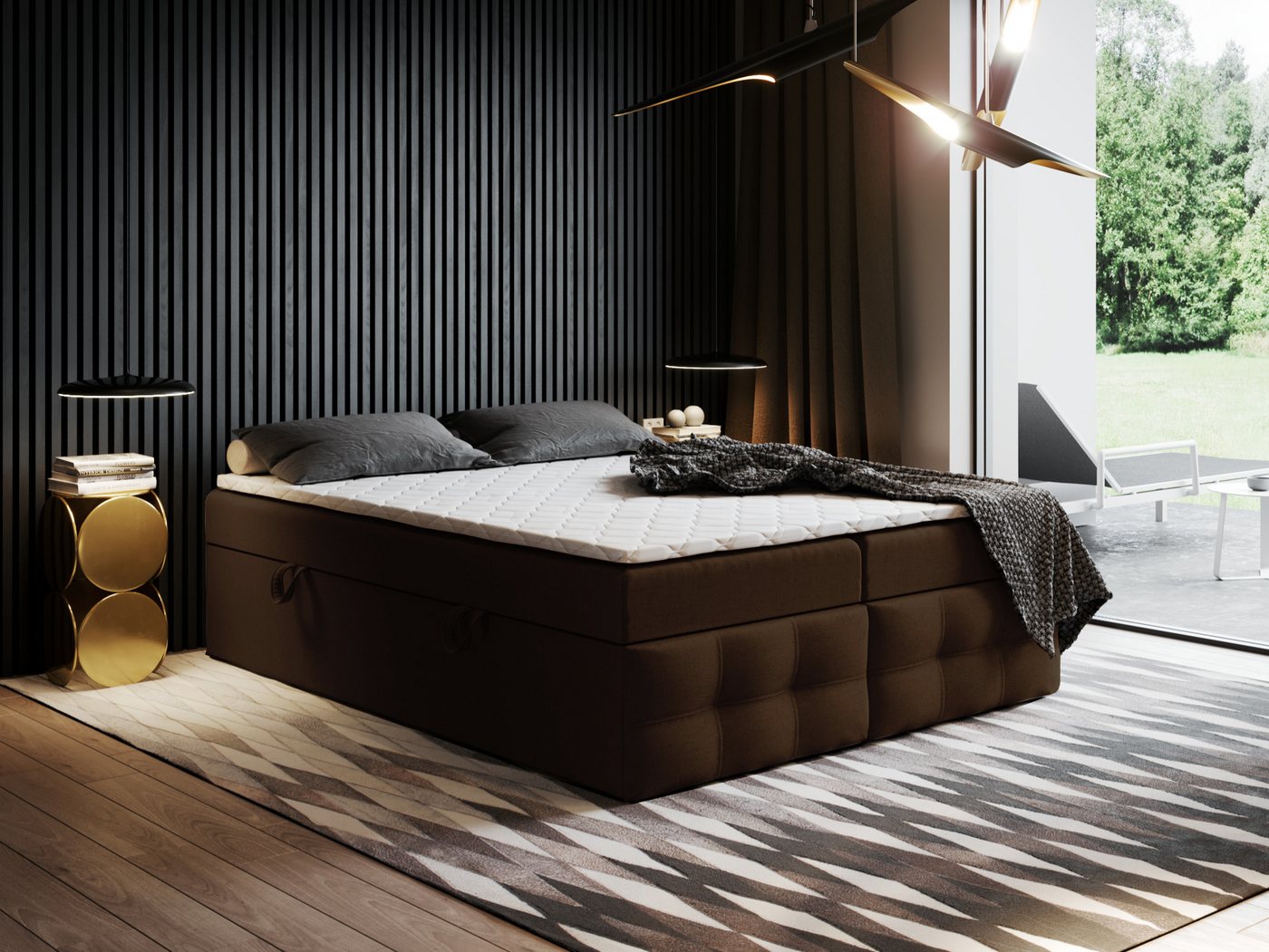 Godre Boxspringbett mit Bettkasten Ewora 4 140x200 cm - Bonellfederkern Matratze (Bett + Matratze), Bett mit zwei seitlich zu öffnenden Kästen von Godre