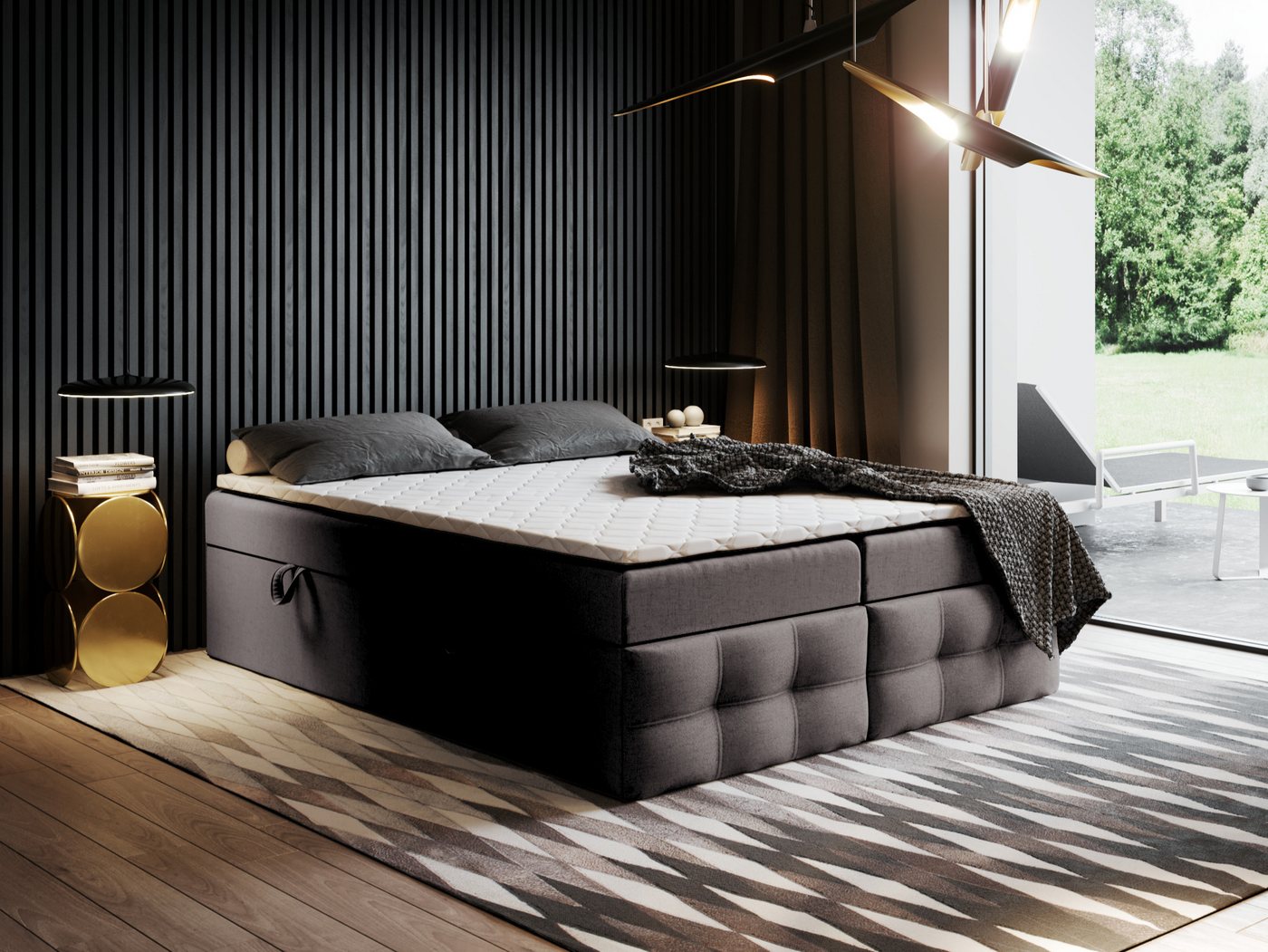 Godre Boxspringbett mit Bettkasten Ewora 4 140x200 cm - Bonellfederkern Matratze (Bett + Matratze + Topper), Bett mit zwei seitlich zu öffnenden Kästen von Godre