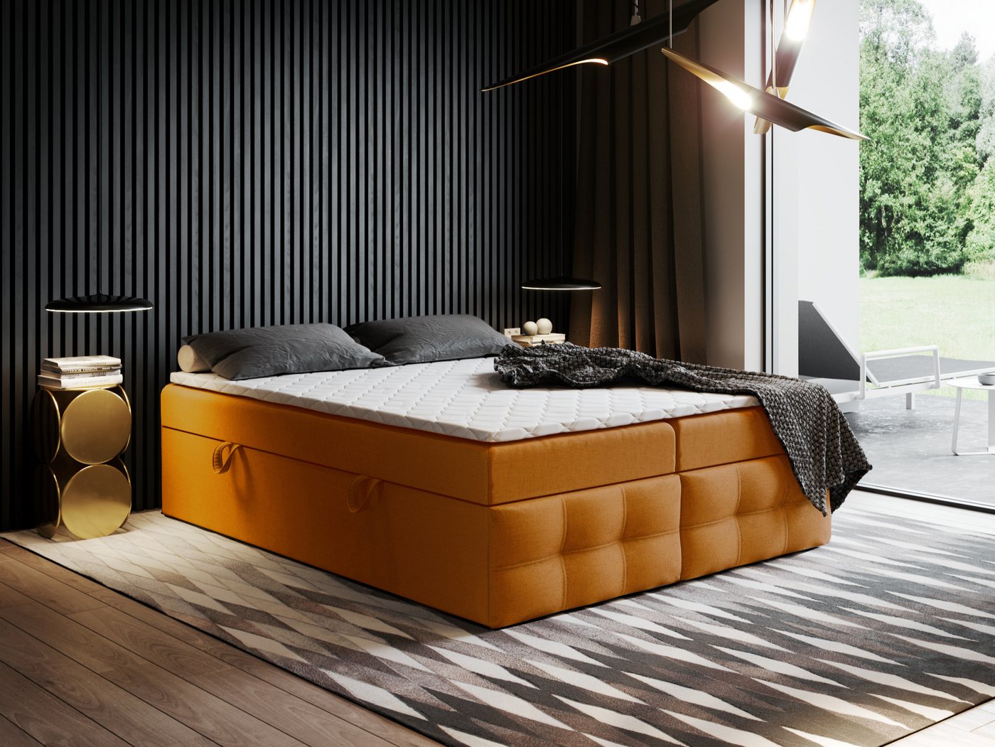 Godre Boxspringbett mit Bettkasten Ewora 4 140x200 cm - Bonellfederkern Matratze (Bett + Matratze + Topper), Bett mit zwei seitlich zu öffnenden Kästen von Godre