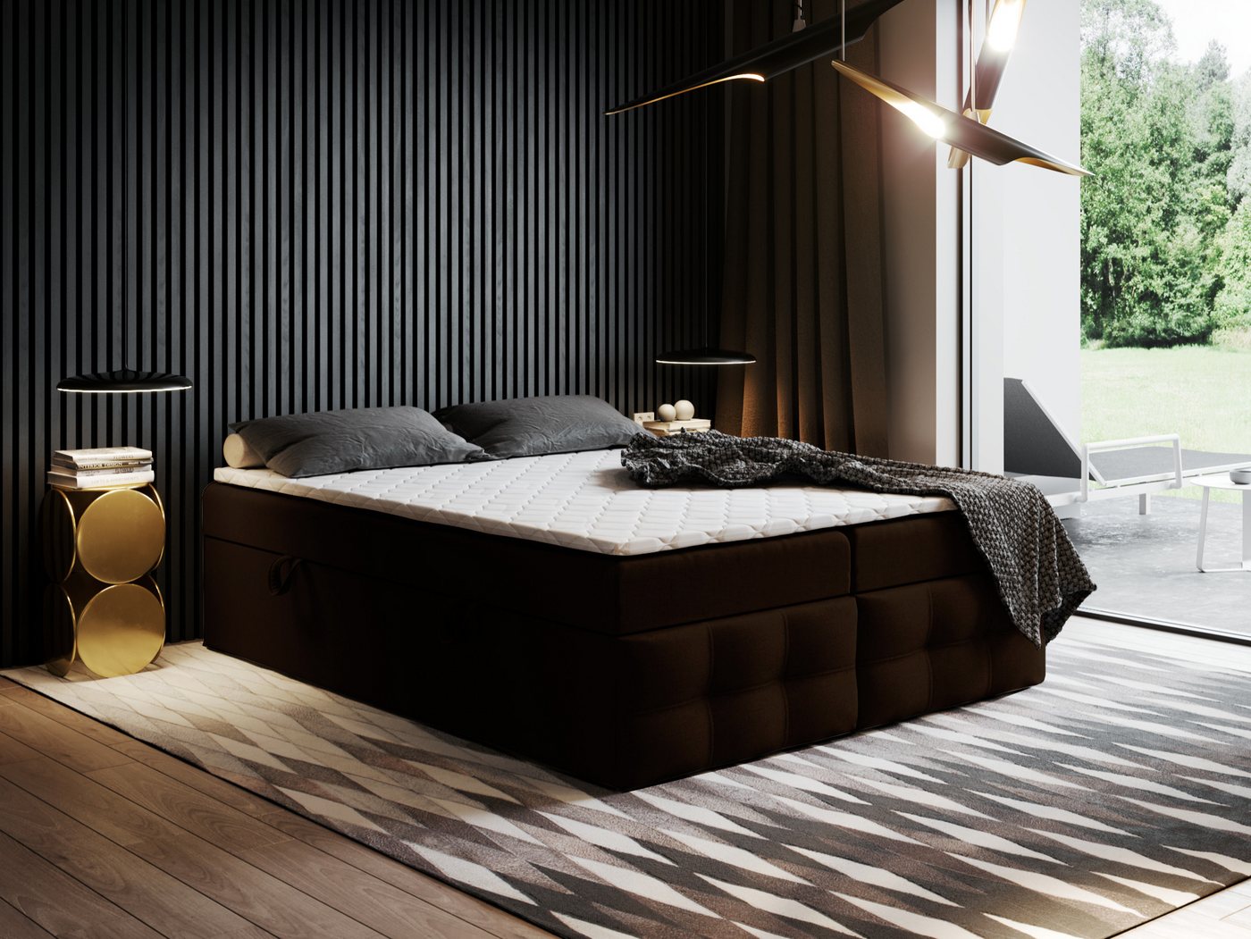Godre Boxspringbett mit Bettkasten Ewora 4 140x200 cm - Taschenfederkern Matratze (Bett + Matratze), Bett mit zwei seitlich zu öffnenden Kästen von Godre