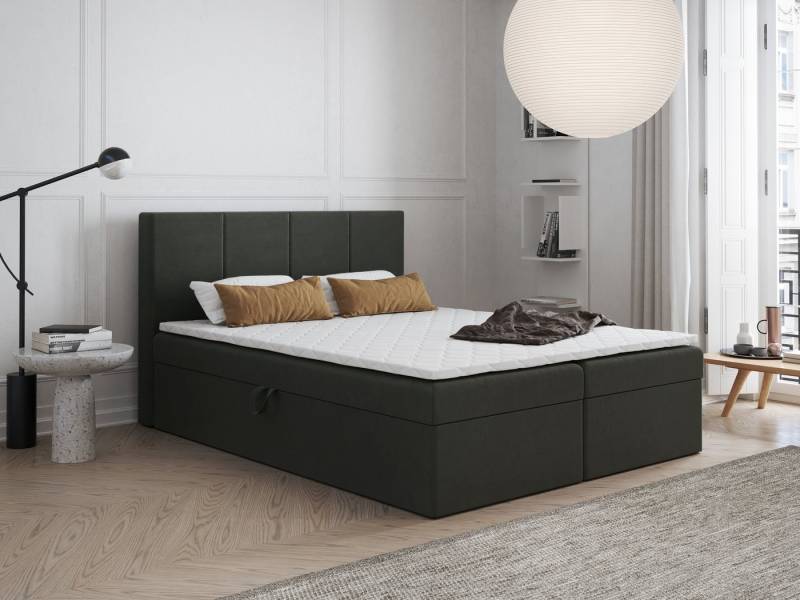 Godre Boxspringbett mit Bettkasten FARO 130x180 cm mit Taschen Matratze (Bett + Matratze), Bett mit zwei seitlich zu öffnenden Kästen von Godre
