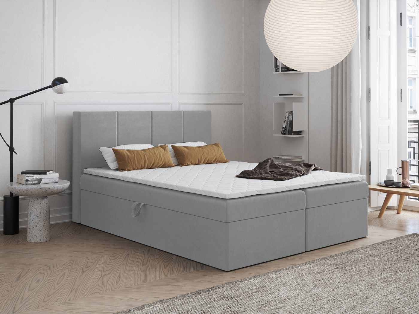 Godre Boxspringbett mit Bettkasten FARO 140x200 cm mit Bonell Matratze (Bett + Matratze + Topper T-25), Bett mit zwei seitlich zu öffnenden Kästen von Godre