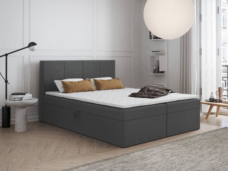 Godre Boxspringbett mit Bettkasten FARO 140x200 cm mit Bonell Matratze (Bett + Matratze + Topper T-Visco), Bett mit zwei seitlich zu öffnenden Kästen von Godre
