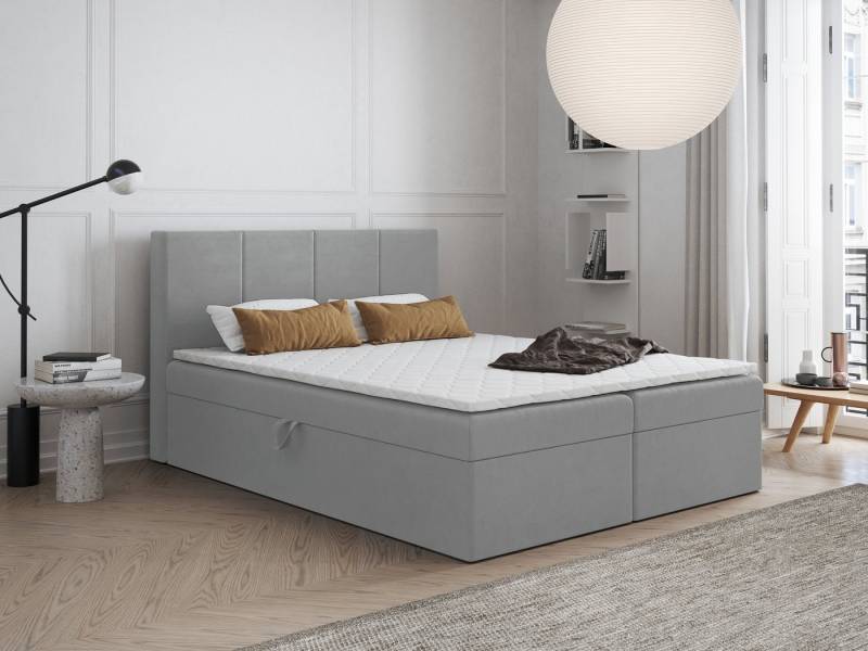 Godre Boxspringbett mit Bettkasten FARO 140x200 cm mit Bonell Matratze (Bett + Matratze + Topper T-Visco), Bett mit zwei seitlich zu öffnenden Kästen von Godre