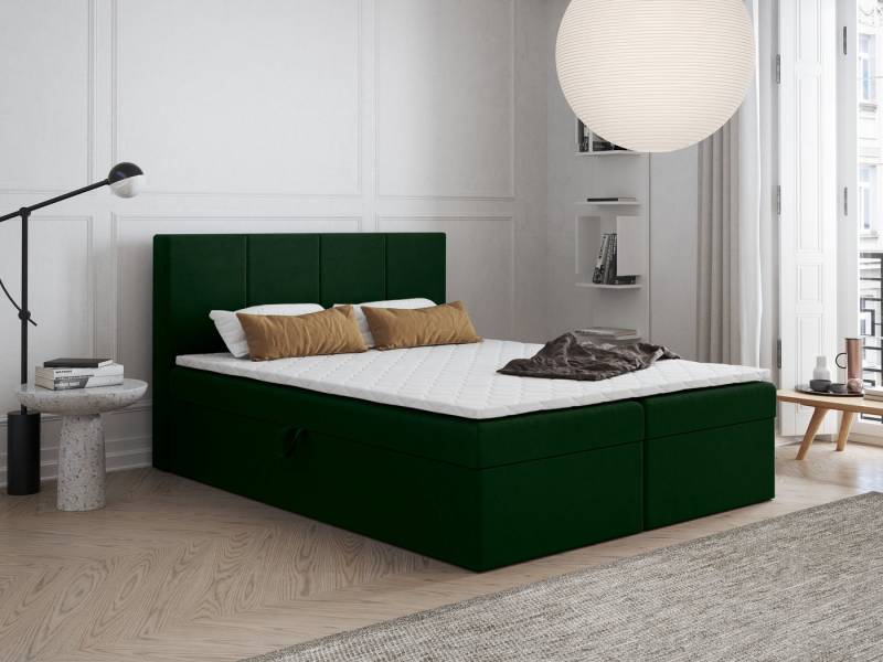 Godre Boxspringbett mit Bettkasten FARO 140x200 cm mit Taschen Matratze (Bett + Matratze + Topper T-25), Bett mit zwei seitlich zu öffnenden Kästen von Godre