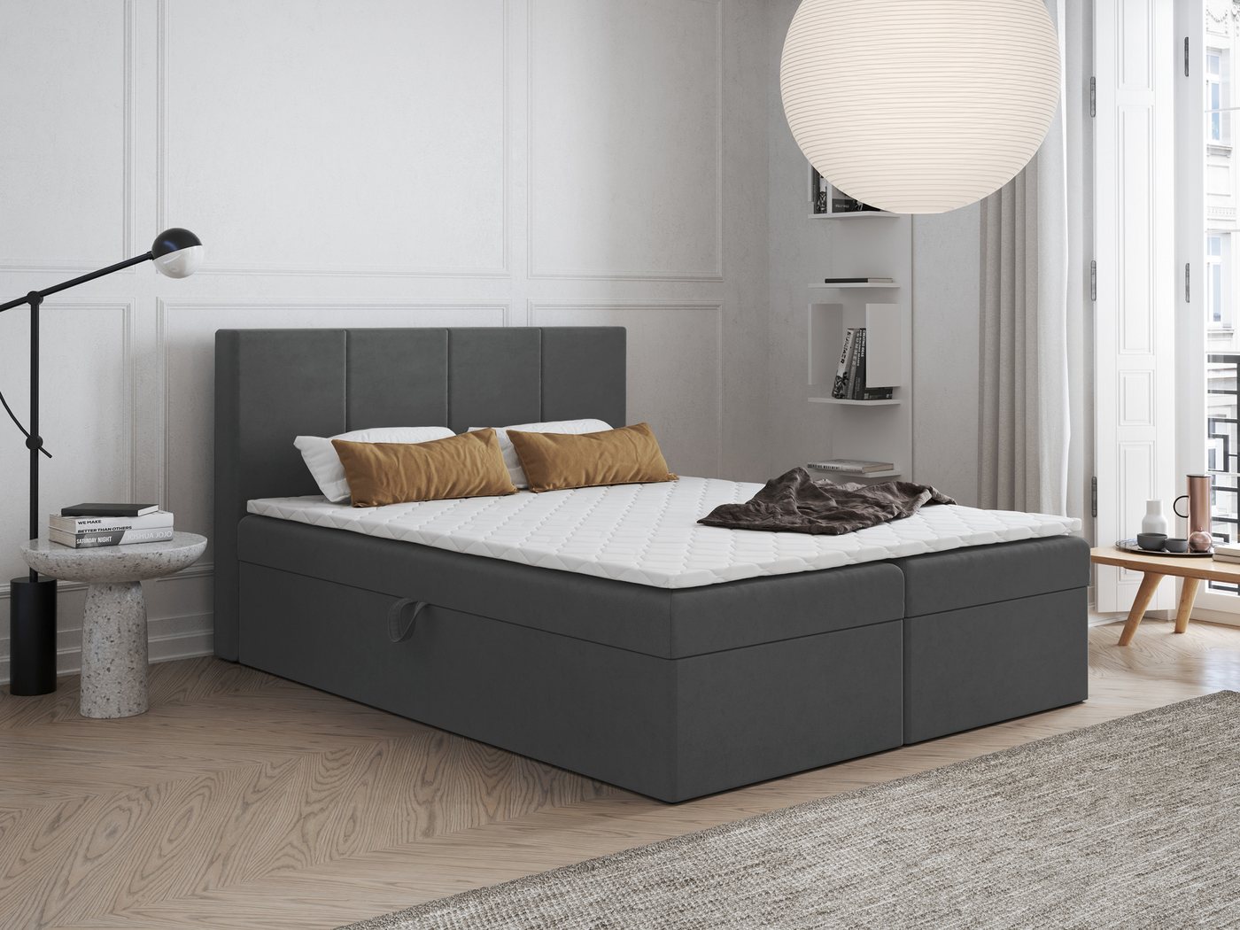 Godre Boxspringbett mit Bettkasten FARO 170x180 cm mit Bonell Matratze (Bett + Matratze + Topper T-25), Bett mit zwei seitlich zu öffnenden Kästen von Godre