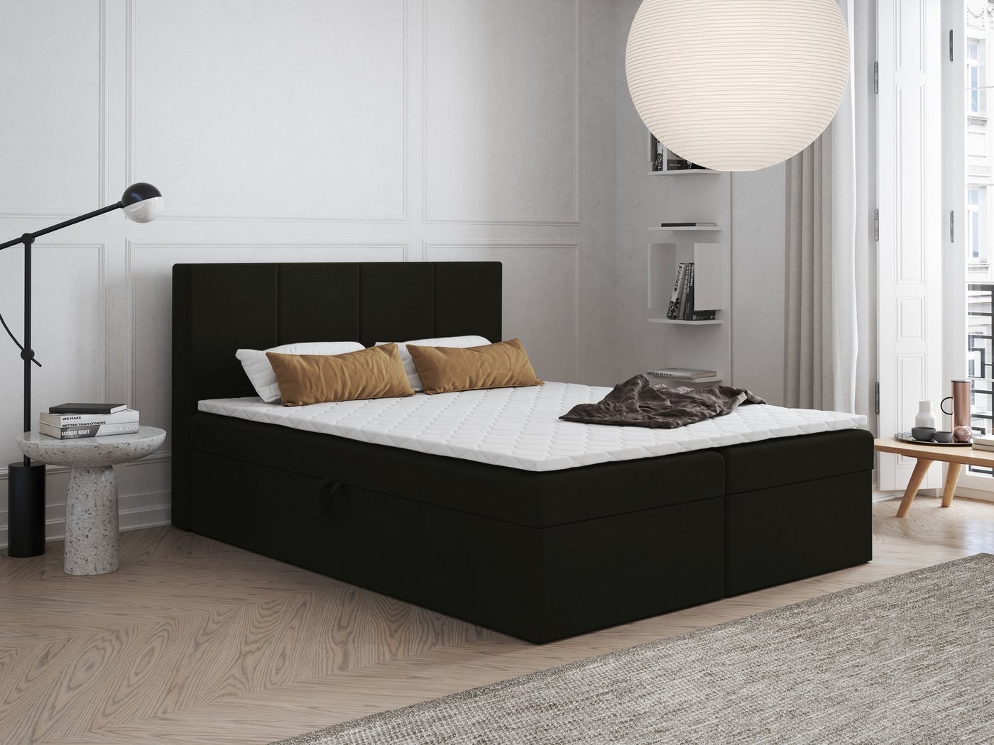 Godre Boxspringbett mit Bettkasten FARO 180x180 cm mit Bonell Matratze (Bett + Matratze + Topper T-Visco), Bett mit zwei seitlich zu öffnenden Kästen von Godre