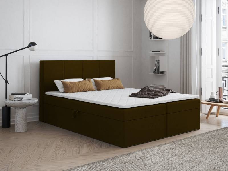 Godre Boxspringbett mit Bettkasten FARO 180x190 cm mit Taschen Matratze (Bett + Matratze + Topper T-25), Bett mit zwei seitlich zu öffnenden Kästen von Godre