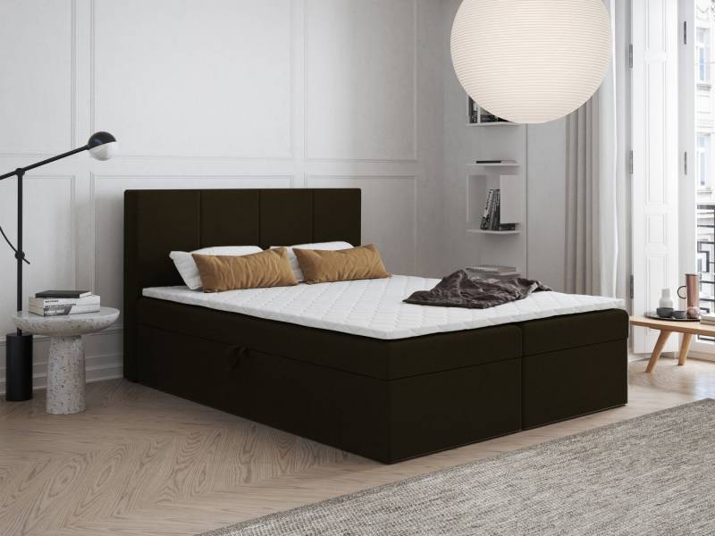 Godre Boxspringbett mit Bettkasten FARO 190x200 cm mit Taschen Matratze (Bett + Matratze + Topper T-Visco), Bett mit zwei seitlich zu öffnenden Kästen von Godre