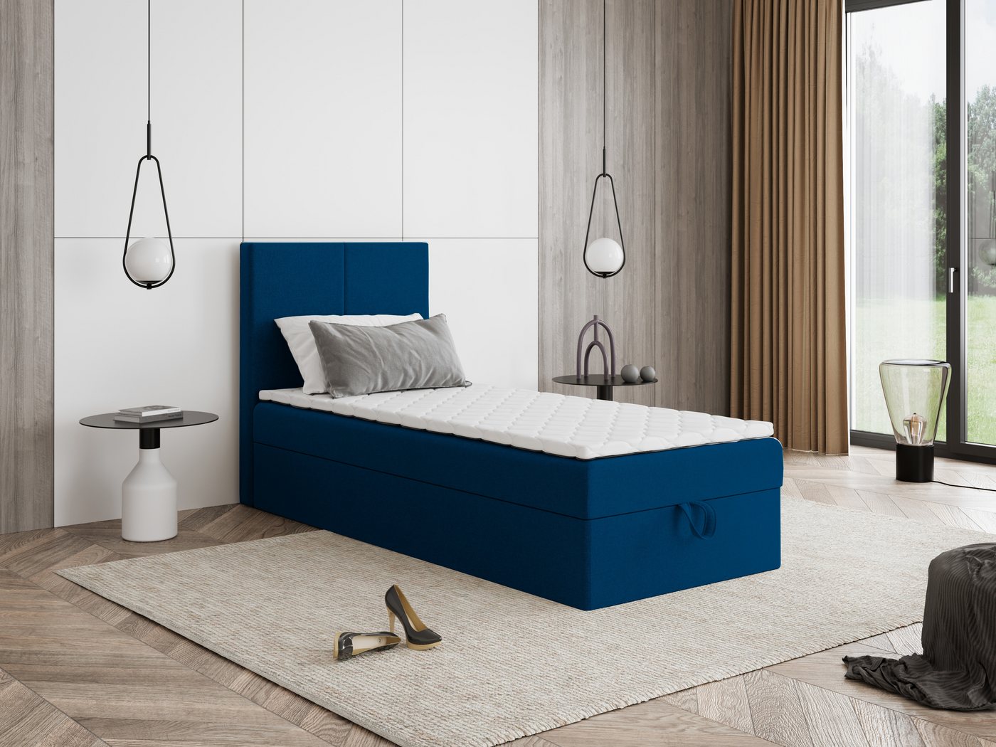Godre Boxspringbett mit Bettkasten FARO Mini 70x170 cm - Bonellfederkern Matratze (Bett + Matratze), Bett mit einem Kasten von Godre